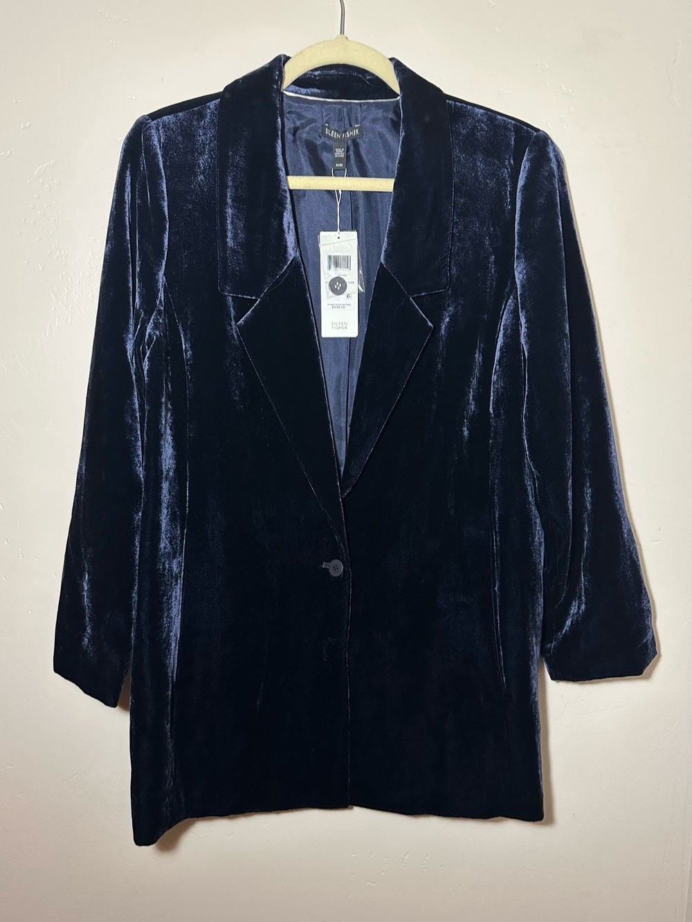 NWT Eileen Fisher Silk Crushed Velvet Blazer Jacket Blue Medium